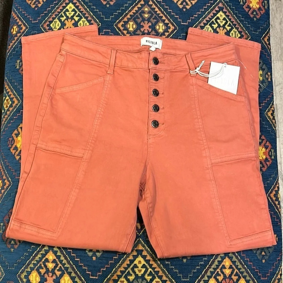 Pistola Women Red Rock Exposed Button Front Straight Leg Ankle Pants Size 31 NWT - Picture 1 of 7